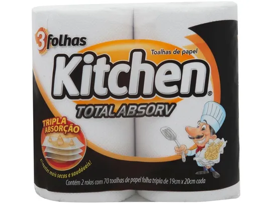[Leve 6, pague 4] [OURO] Papel Toalha Folha Tripla Kitchen Total Absorv - 2 Unidades R$4,21