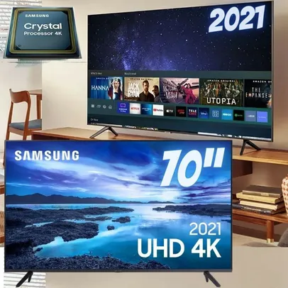Smart TV 70” Crystal 4K Samsung 70AU7700 Wi-Fi - Bluetooth HDR Alexa Built in 3 HDMI 1 USB | R$5499