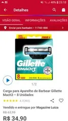 APP- Carga para aparelho de barbear Gilette Sensitive Mach3- 8 unidades