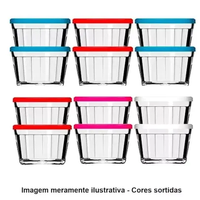 Tigelas de Vidro Americano 150ml 12 Peças Cores Sortidas - Nadir