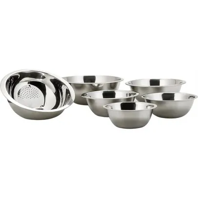 (AME R$24,00) Conjunto de Tigelas 5 Peças Inox + Escorredor de Arroz - La Cuisine