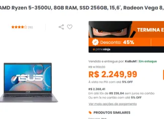 Notebook Asus AMD Ryzen 5-3500U, 8GB RAM, SSD 256GB, 15,6', Radeon Vega 8, Linux, Cinza - M515DA-BR1