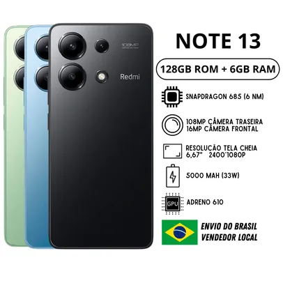 Smartphone Xiaomi Redmi Note 13 128GB ROM / 6GB RAM Versão Global | Smartphone 4G, R