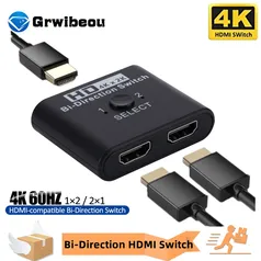 [APP] [Moedas R$0,82] Switch compatível com HDMI, 2 portas, 2 em 1 saída, 1 em 2 saídas, 4K, laptop, PC, Xbox, TV