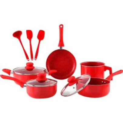 [CARTÃO SHOPTIME] Conjunto de Panelas Everyday Vermelha 5 Peças - La Cuisine + Conjunto de Utensílios de Silicone 3 Peças Vermelho - La Cuisine | R$144