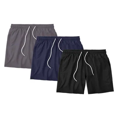 Kit 3 Shorts Masculino Liso Básico Bermuda Tactel Água Praia Treino Academia Corrida