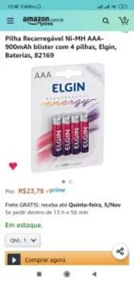 4 Pilhas recarregáveis ELGIN | R$24