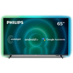 Smart TV Philips 65pol PUG7906 4K Android TV Ambilight 3 Lados Controle Remoto com Comando de Voz 