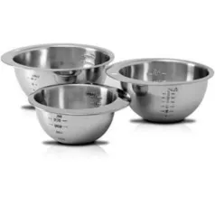 Conjunto de Tigelas Inox 3 Peças com Medidor - La Cuisine - R$17