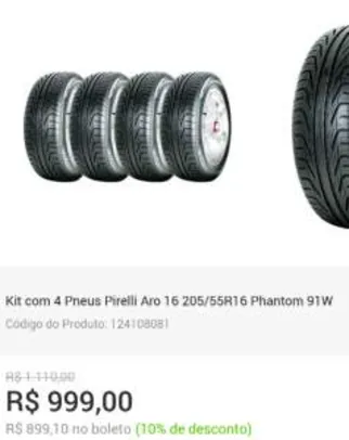 Kit com 4 Pneus Pirelli Aro 16 205/55R16 Phantom 91W 