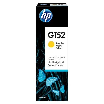 Garrafa HP GT52 Amarela original (M0H56AL) Para HP Deskjet 5822, HP Smart Tank 617, 517, 514