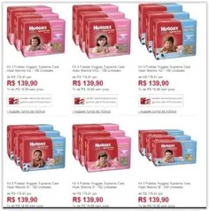 [Americanas] Fraldas Huggies Supreme Care - M/240 ou G/192 ou XG/156 ou XXG/156 por R$ 126