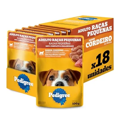 Pack Ração Úmida Pedigree Sachê Cordeiro ao Molho para Cães Adultos de Raças Pequenas 100 g - 18 unidades