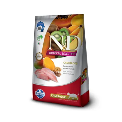 Ração Farmina N&D Tropical Selection para Gatos Adultos Castrados Sabor Frango, Cereais e Frutas Tropicais