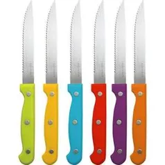 [Sou barato] Jogo de Facas Inox Para Carne Color 6 Unidades - R$ 10,00 (85%off).