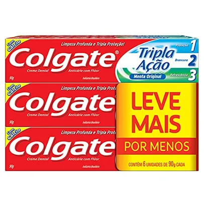 Creme Dental Colgate Tripla Ação Menta 90g, pacote com 6 unidades, Colgate