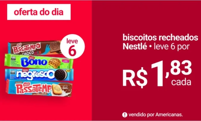 (Leve 6 por R$1,83 cada, total 10,98) Biscoito Chocolate Recheio Baunilha Negresco 90g