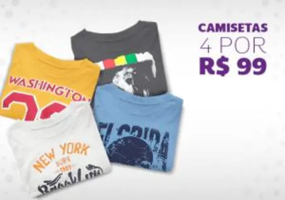 4 camisetas masculinas por R$99 na Netshoes