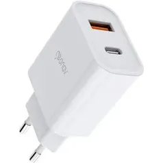 [prime] Carregador Universal Ultra Rápido Duo, USB-C (iPhone) e USB Quick Charge Branco Geonav | R$ 88
