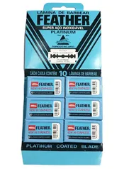 Kit 6 Caixas Lâminas Barbear Feather Platinum Coated Blades Com 10 Cada -