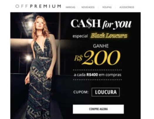 OffPremium - Desconto de R$ 200 em compras acima de R$ 400