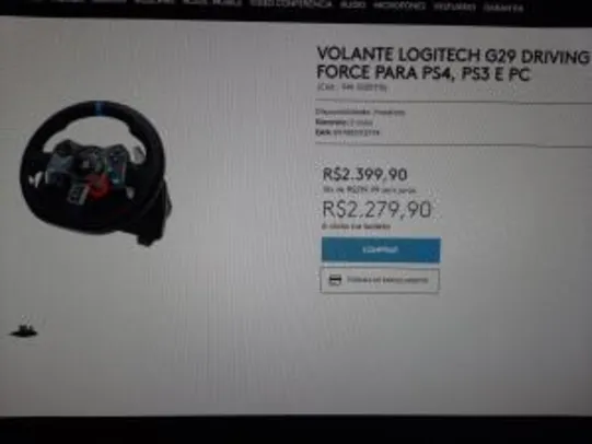 Volante Logitech G29 Driving Force para Ps4, Ps3 e Pc | R$ 1.600