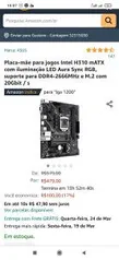 Placa-mãe para jogos Intel H310 mATX com iluminação LED Aura Sync RGB, | R$ 479