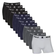 Kit de 12 cuecas boxer Polo Wear, Masculino, Preto/Marinho/Cinza/Branco