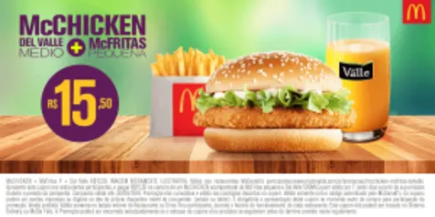 [MC Donalds] McChicken + Batata Pequena + Del Valle por R$ 16