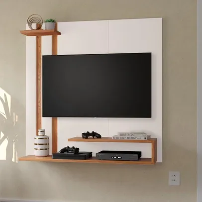 Painel Para Tv Smart até 32 Polegadas Com Prateleira Quarto Sala Off White/ Nature - Mania Móveis