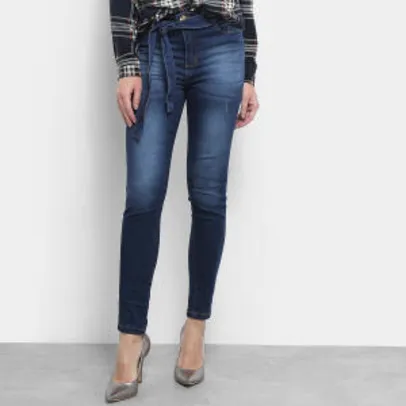 Calça Jeans Skinny Jezzian Jeans Estonada Amarração Feminina - Azul R$85