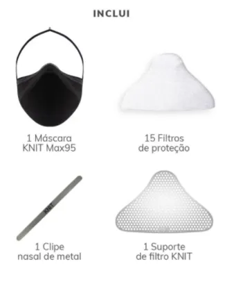 Kit Essencial Máscara Knit Max95 Antiviral + 15 Filtros + Suporte de Filtro | R$70