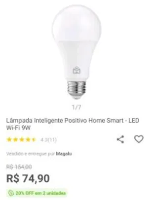 [2 unidades] Lâmpada Inteligente Positivo Home Smart 9W | R$120