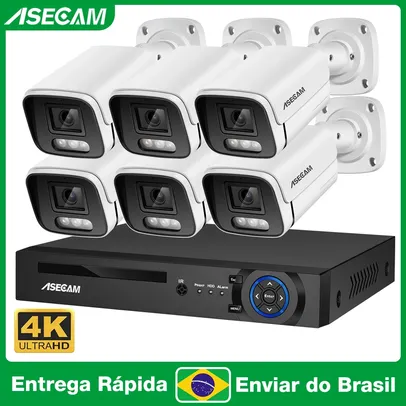 [Estoque BR] Kit Sistema De Câmera De Segurança 8MP 4K PoE ASECAM - NVR 8CH + 6 Cameras 8MP PoE