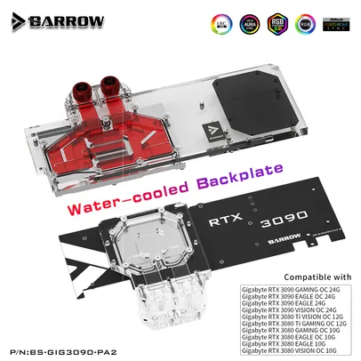 Water Block Barrow GPU Active Cooling Backplate p/ GIGABYTE 3080/3090
