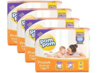 Kit Fraldas Pom Pom Protek Proteção de Mãe - Tam. G 40 Und cada - 4 Pacotes | R$22 cada