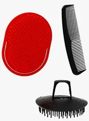 [R$3,09 Super] Kit Hair Escova I - 1 Escova Oval, 1 Escova Redonda 1 Pente Bolso, Cores Sortidos