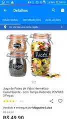 [APP] Jogo de Potes de Vidro Hermético Casambiente - com Tampa Redondo POVI083 3 Peças - R$40