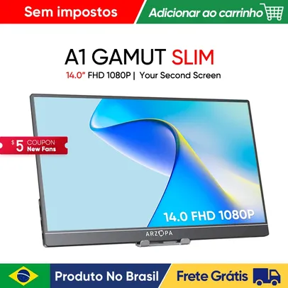Saindo por R$ 440,66: [Do brasil/Moedas] Monitor ARZOPA 14.0 ''1080P FHD IPS A1 GAMUT slim | Pelando