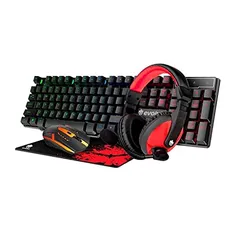 Combo Gamer Starter LED (Teclado+Mouse+Headset+Mousepad) EG51 Evolut | R$168