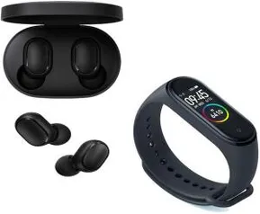 Kit Fone de Ouvido Xiaomi Redmi Airdots Bluetooth + Smartwatch Xiaomi Mi Band 4 Preto