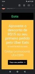 [Primeiro Pedido] R$15 OFF em compras acima de R$25 - Uber Eats