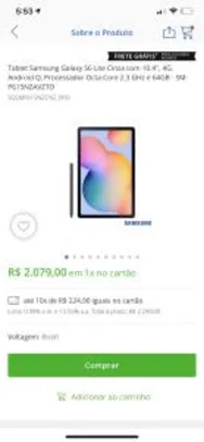 Tablet Samsung Galaxy S6 Lite Cinza com 10.4'', 4G, Android Q, Processador Octa-Core 2.3 GHz e 64GB - SM-P615NZAVZTO R$2079