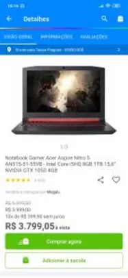 Notebook Gamer Acer Aspire Nitro 5 AN515-51-55YB