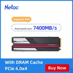 SSD NVME Netac de 1tb, compatível Playstation 5 - Pcie 4.0 X4, DRAM - L: 7400mb/s E: 6100mb/s