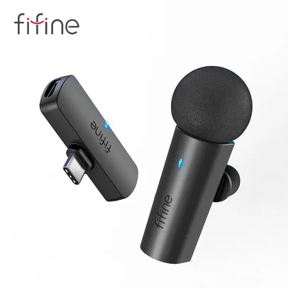 FIFINE Microfone de Gravação Lavalier Sem Fio, Tipo C Mini Mic