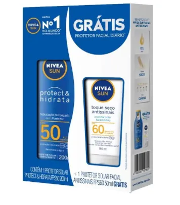 Protetor Solar Nivea Protect & Hidrata Fps50 200ml + Protetor Solar Nivea Facial Antissinais Fps60 50ml