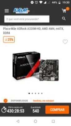 Placa-Mãe ASRock A320M-HD, AMD AM4, mATX, DDR4 | R$267