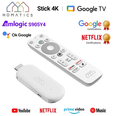 [IMPOSTO INCLUSO/GOOGLE PAY] TV Stick HOMATICS 4K 2/32GB, Google TV, Certificado Netflix/Google 