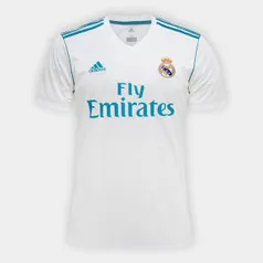 Camisa Real Madrid Home 17/18 - Torcedor Adidas Masculina - Branco e Azul Turquesa